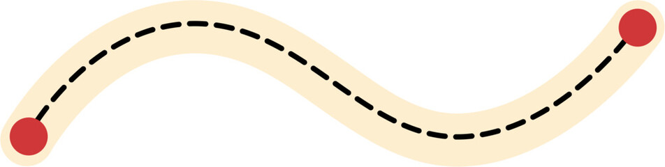Wavy Dashed Path: Red Endpoints, Beige Surround.