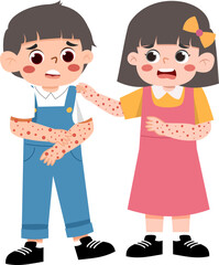 Worried Children with Skin Rash: Boy and Girl Concerned About Spots, Health Illustration.