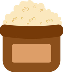 Rustic brown pot overflowing with fluffy cream-colored filling, simple illustration.