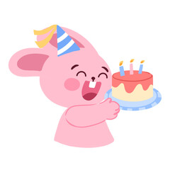 Rabbit pink birthday hand drawn illustration 