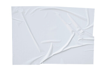 Blank white crumpled paper poster texture background. White paper wrinkled poster template isolated on transparent background..