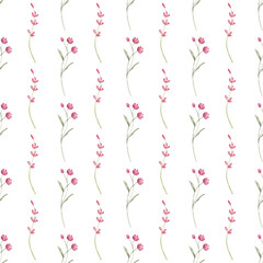 Seamless floral pattern minimalist repeating background with watercolor flower and leaf bouquets. Fabric wallpaper print texture. Perfectly for backdrop, wrapped paper, linen.