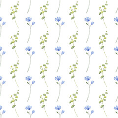 Seamless floral pattern minimalist repeating background with watercolor flower and leaf bouquets. Fabric wallpaper print texture. Perfectly for backdrop, wrapped paper, linen.
