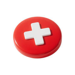 Fototapeta premium Red circle plus icon 3d render isolated on transparent background