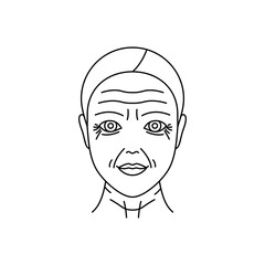 Type of facial aging icon: small wrinkled, line style, editable stroke. Aging skin illustration