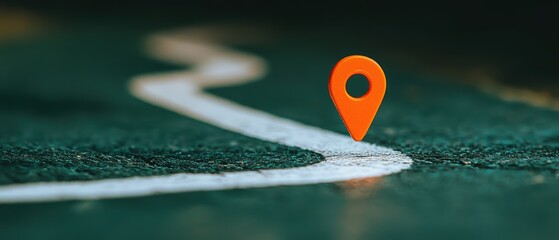 Map with location pin on road showing direction for navigation and travel planning, GPS location marker indicating travel route and destination tracking.