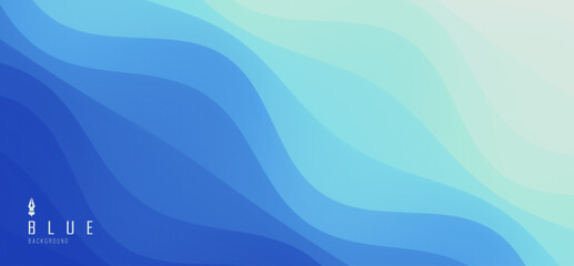 Naklejka na ściany i meble Surface of water. Blue abstract background. Ocean or seascape. Realistic landscape with waves. Cover design template. 3d vector illustration for banner, flyer, poster or brochure.