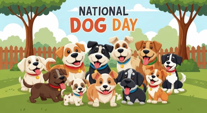 Celebrating many happy dogs on National Dog Day illustration - Powered by Adobe