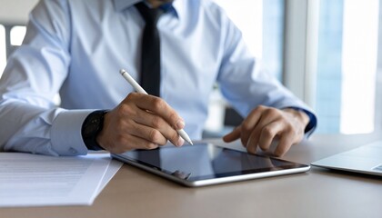 businessman working on tablet computer