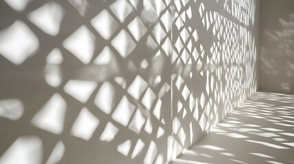 A geometric pattern of shadows cast on a white wall 
