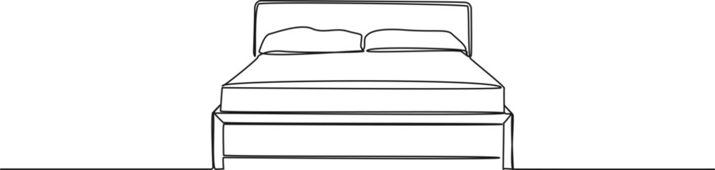 continuous single line drawing of double bed, line art vector illustration