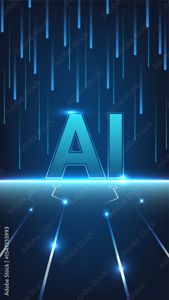 Poster futuristic ai technology background digital data streams artificial intelligence abstract concept