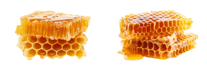 natural honeycomb pieces isolated on white background.