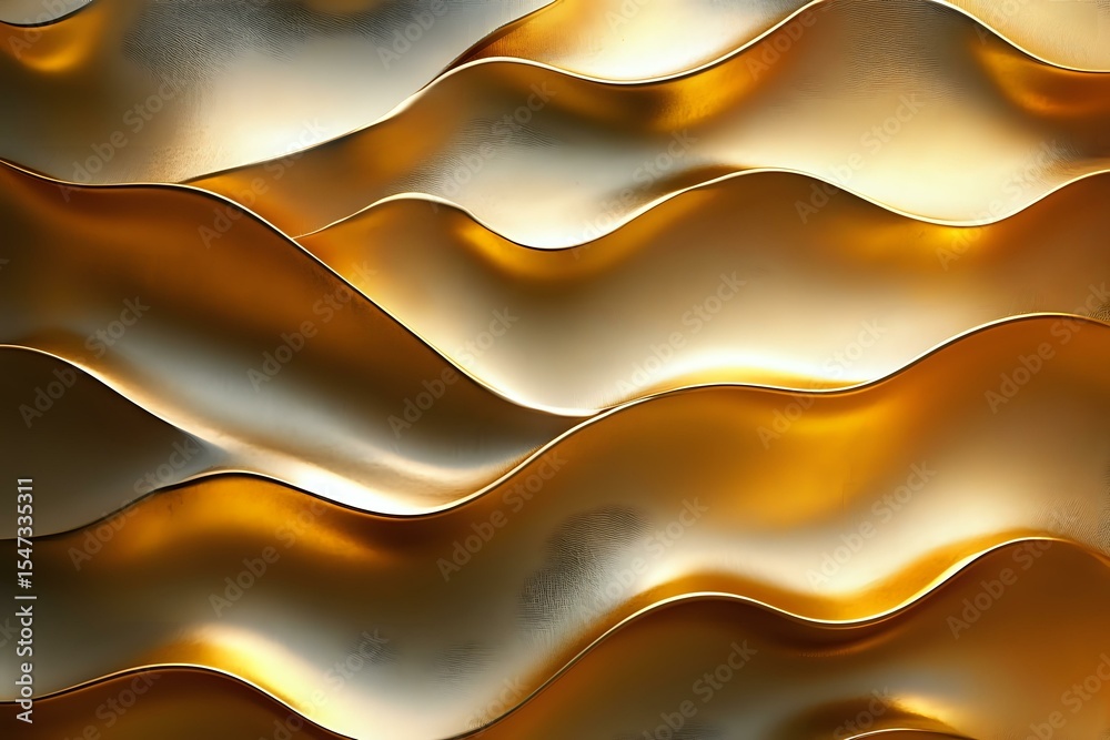 Poster abstract golden waves creating dynamic flowing pattern with light and shadow effects, metallic textu