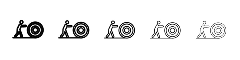 Man rolling carpet mat icon flat illustration set logo