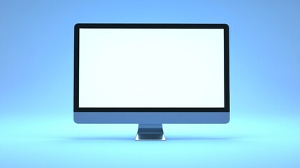 On a white background, a computer monitor with a thin black bezel displays a blank digital screen