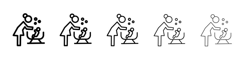 Mother washing baby in bath tub icon flat illustration set logo