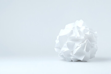 Obraz premium Crumpled white paper ball on light background with copy space, symbolizing creative block, waste, or fresh start in minimalist composition.