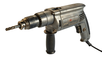 Close Up of a Vintage Electric Hand Drill Isolated on Transparent Background
