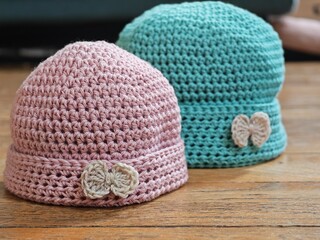 blue knitted cap