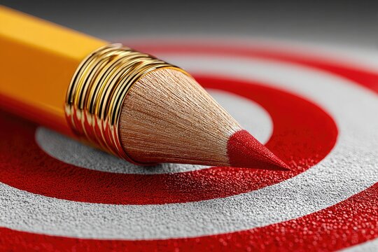 Close-up of a pencil tip on a target, symbolizing precision and success in a marketing or advertising campaign.