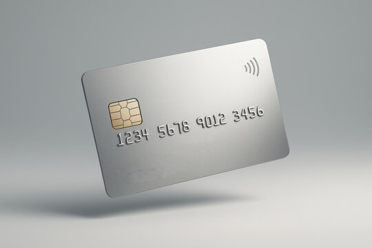 minimalist credit card floating mid-air above a soft grey background