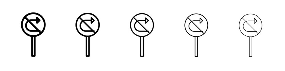 No U turn sign icon flat illustration set logo