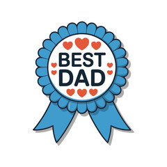Best dad award badge illustration with hearts and blue ribbon for father's day celebration