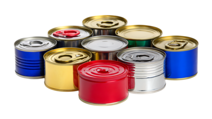 Assorted canned goods collection isolated on transparent background