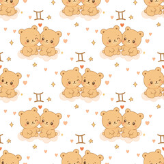 Gemini zodiac sign pattern, cute cartoon twin bears