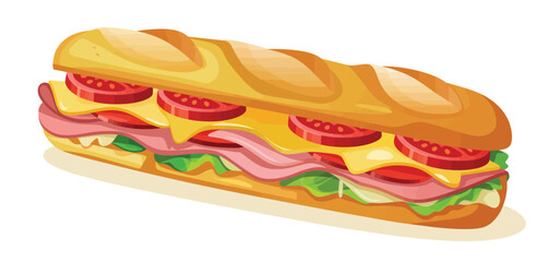 Delicious Ham and Cheese Sub Sandwich on a Long Roll