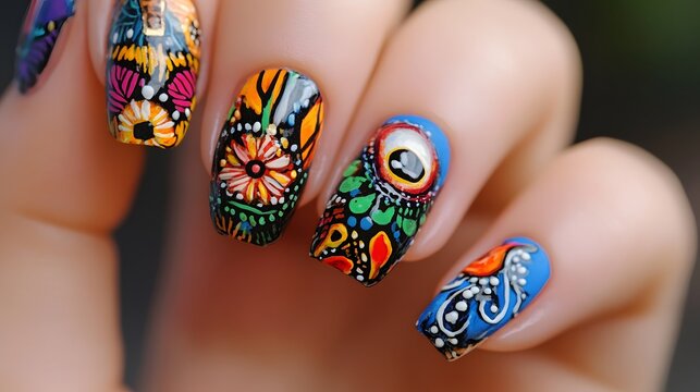 Nails featuring artistic designs inspired by nature flover