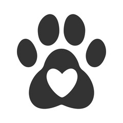 Simple black paw with white heart – adorable vector design for dog and cat lovers, veterinary branding, pet rescue, or minimalist animal-themed graphics.