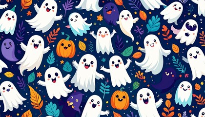 Naklejka premium Cute Halloween Ghost Pattern: Spooky Season Fun