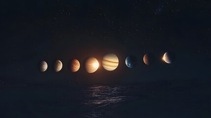 Planets aligning in a starry night asky