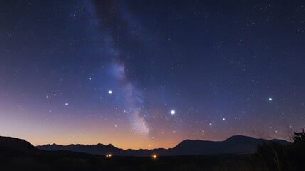 Planets aligning in a starry night asky