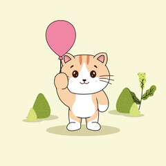 Happy cute cats in the nature standing pose illustration