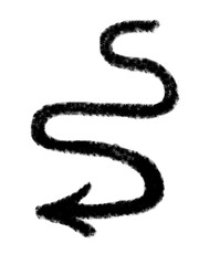 Hand drawn arrow vector icon. Arrow simple grunge design emphasis twist zigzag line, curve wave.