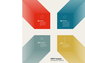 SWOT Analysis Infographic Template with Colorful Square Shapes. Editable eps10 Vector Illustration.