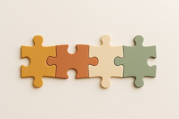 Fototapeta premium Four Pastel Jigsaw Puzzle Pieces Interlocking Teamwork Concept Connection Collaboration