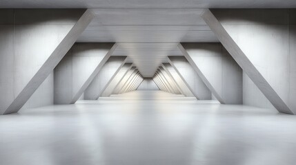 Fototapeta premium An interior view of a minimalist concrete hallway showcasing geometric lines and depth, emphasizing modern architectural design and simplicity in space.
