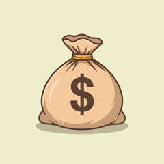 Cartoon Illustration of a Money Bag with Dollar Sign