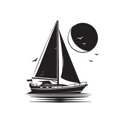 Black and White Minimalist Sailboat Illustration