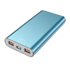 Blue Power Bank Portable Charger Isolated on Transparent Background