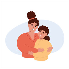 Mother and daughter hug each other. Women of different generations together. Vector flat graphics.