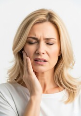 Fototapeta premium Woman Suffering from Toothache Holding Her Cheek in Pain