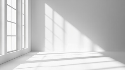Fototapeta premium White room with large window, sunbeams casting shadows
