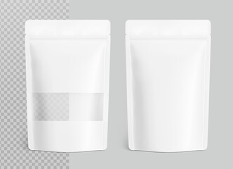 Pouch stand bag set mockup. Vector illustration isolated on grey background. Easy to make a realistic mockup of your product. Ready for your design. EPS10. © realstockvector