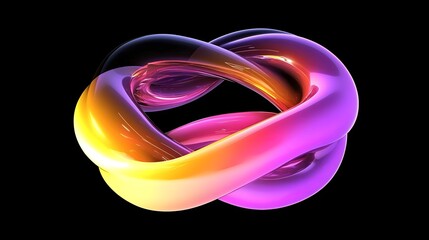3D render of a complex, iridescent MÃ¶bius strip with vibrant, flowing colors.
