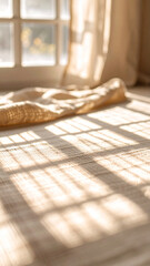 Soft Sunlight Filters Through Window, Casting Beautiful Shadows on Textured Surface in a Cozy Indoor Setting During Morning Hours